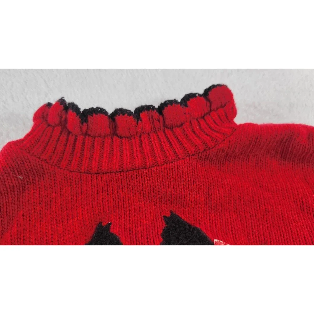 Vintage Scottish Terrier Dog Sweater Red Black Ribbon Bows Appliques 18 Months